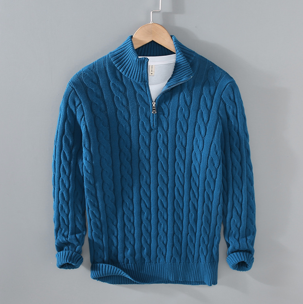 Men's Cable Knit Quarter-Zip Sweater | Wool Blend | Classic & Sophisticated