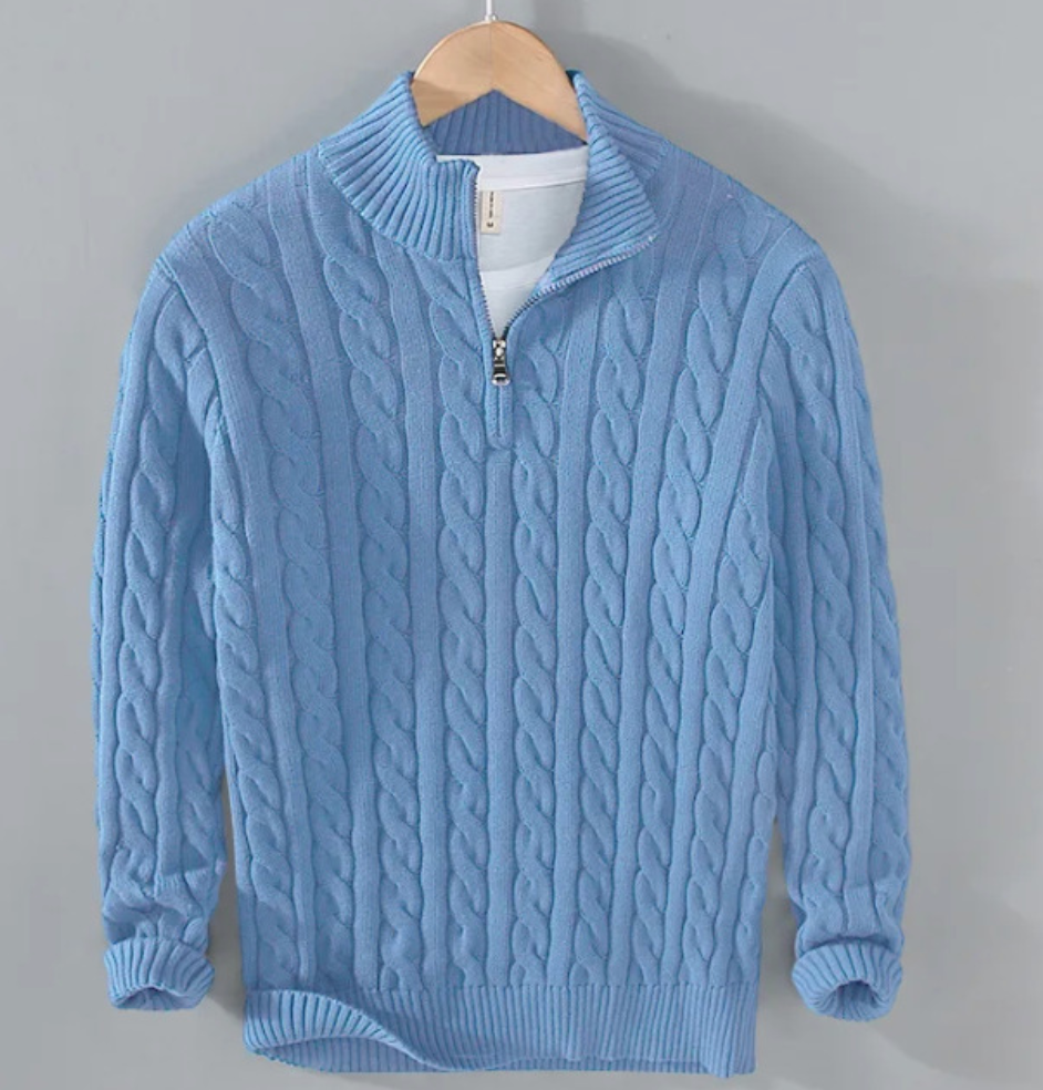 Men's Cable Knit Quarter-Zip Sweater | Wool Blend | Classic & Sophisticated