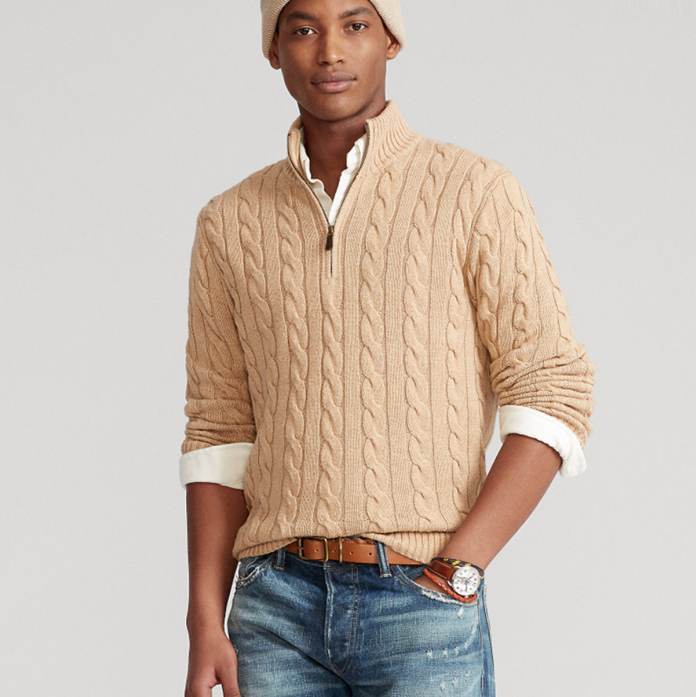 Men's Cable Knit Quarter-Zip Sweater | Wool Blend | Classic & Sophisticated