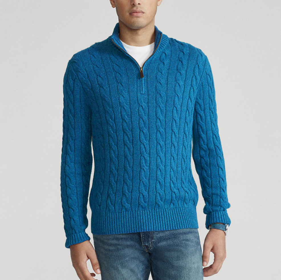 Men's Cable Knit Quarter-Zip Sweater | Wool Blend | Classic & Sophisticated