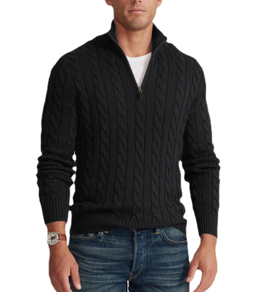 Men's Cable Knit Quarter-Zip Sweater | Wool Blend | Classic & Sophisticated