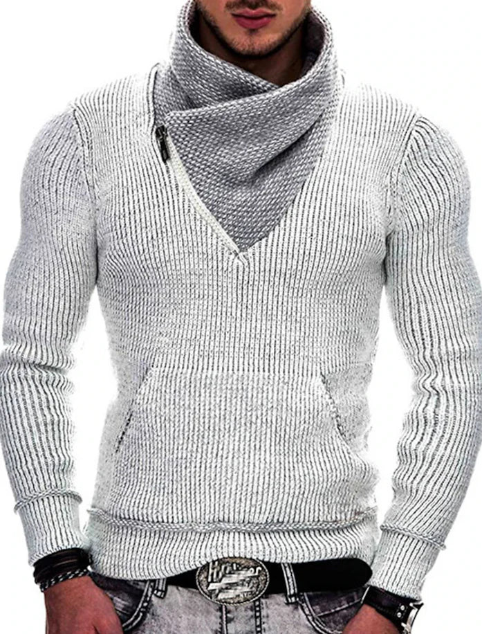 Crossover-Neck Knitted Sweater | Wool Blend | Warm & Stylish