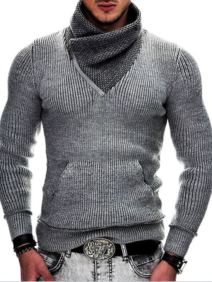 Crossover-Neck Knitted Sweater | Wool Blend | Warm & Stylish