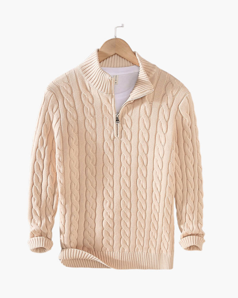 Men’s Cable-Knit Half-Zip Sweater | Warm & Stylish | Classic Design