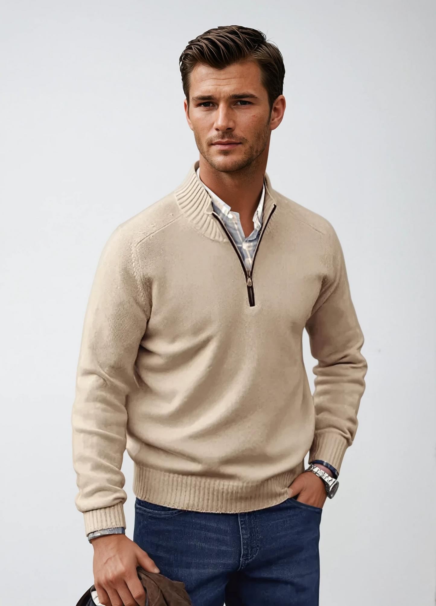 Men's Quarter-Zip Sweater | Cotton Blend | Smart & Versatile