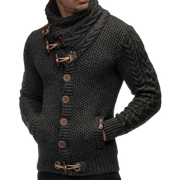 Men's Knitted Sweater | Asymmetrical Button-Up | Warm & Stylish