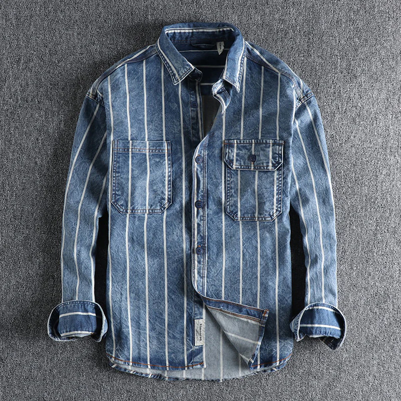 Denim Striped Shirt | Cotton Blend | Casual & Durable