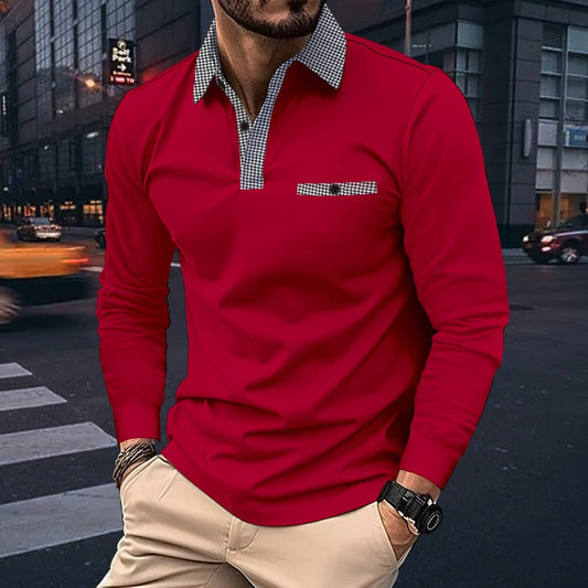 Long-Sleeve Polo Shirt | Contrast Collar | Sleek & Versatile