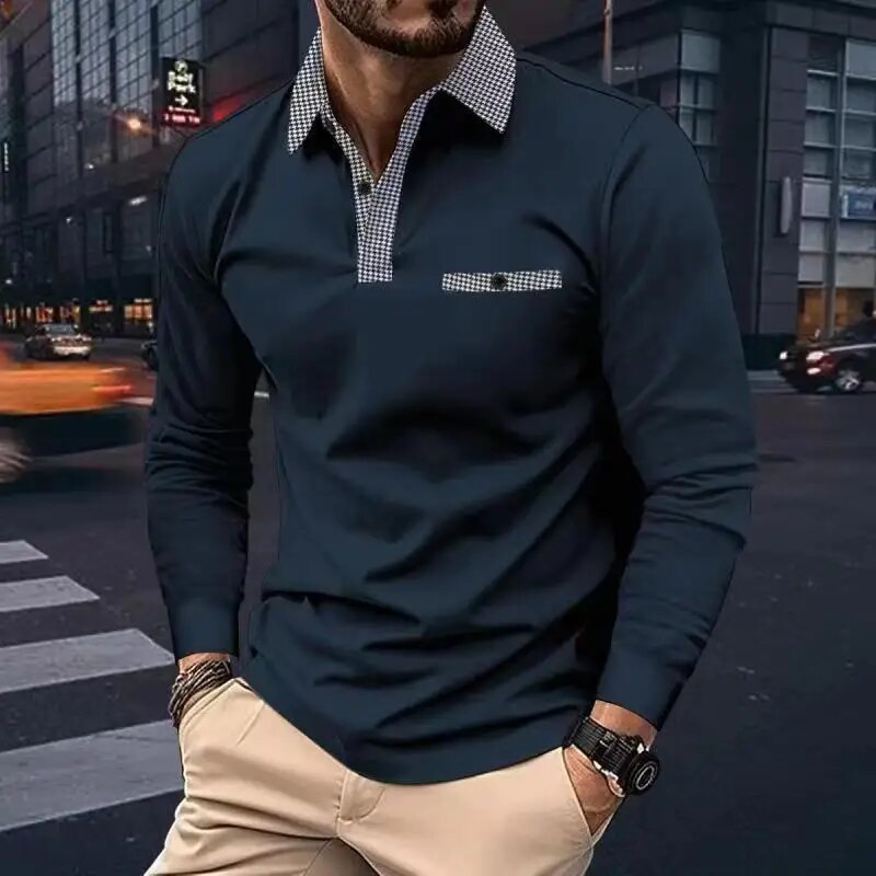 Long-Sleeve Polo Shirt | Contrast Collar | Sleek & Versatile