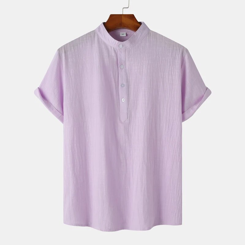 Mandarin Collar Shirt | Linen Blend | Lightweight & Stylish