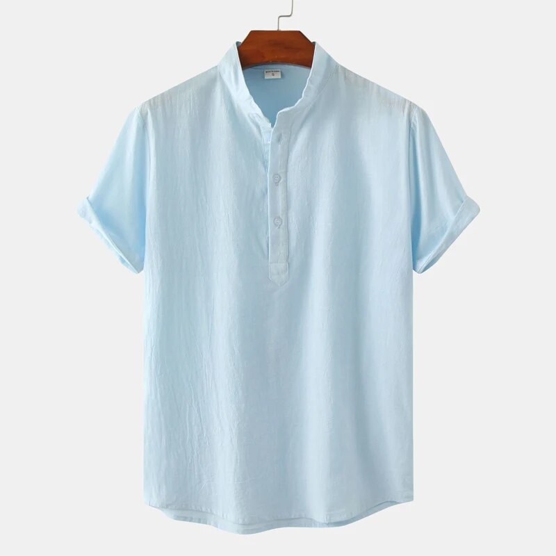 Mandarin Collar Shirt | Linen Blend | Lightweight & Stylish