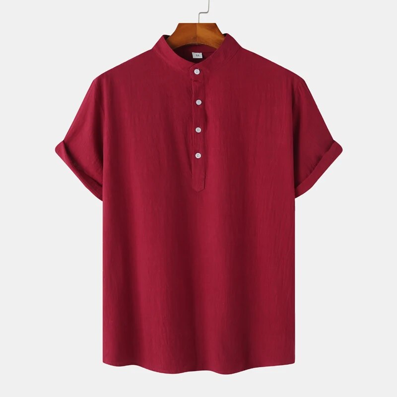 Mandarin Collar Shirt | Linen Blend | Lightweight & Stylish