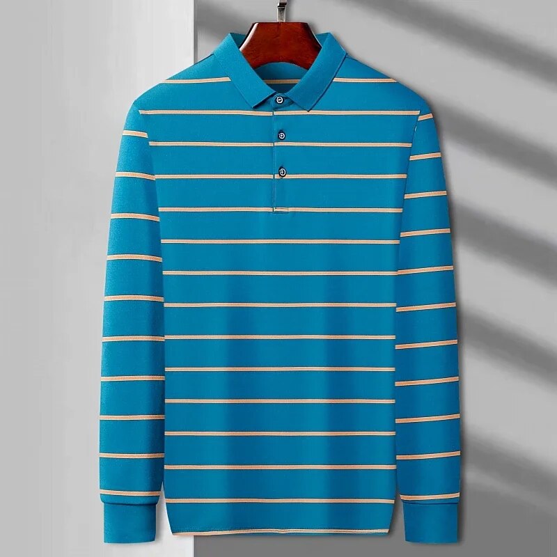 Striped Long-Sleeve Polo Shirt | Cotton Blend | Classic & Comfortable