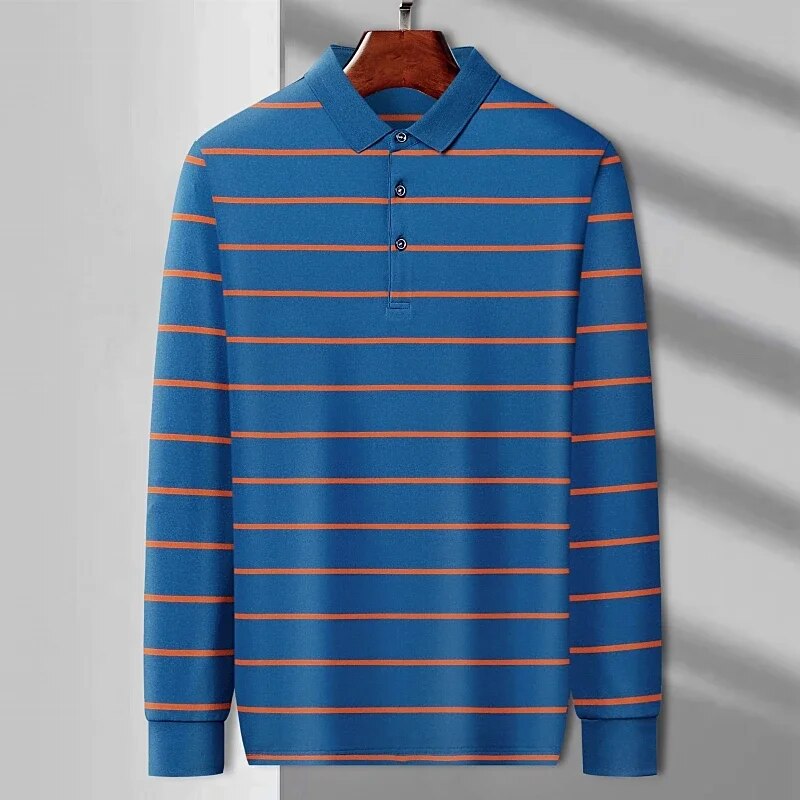 Striped Long-Sleeve Polo Shirt | Cotton Blend | Classic & Comfortable