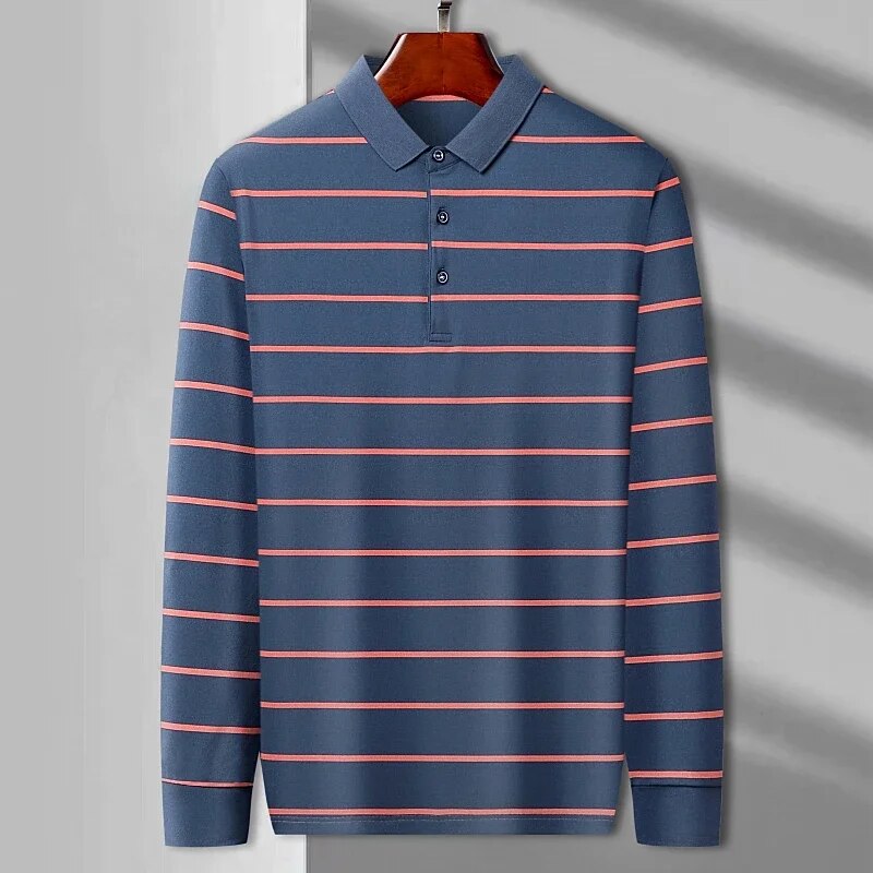 Striped Long-Sleeve Polo Shirt | Cotton Blend | Classic & Comfortable