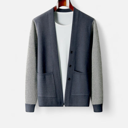 The Gentleman’s Brand | Men’s Knitted Cardigan – Cotton Blend in Cream or Blue, Modern Fit Elegant Casualwear