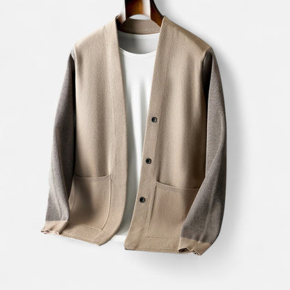 The Gentleman’s Brand | Men’s Knitted Cardigan – Cotton Blend in Cream or Blue, Modern Fit Elegant Casualwear