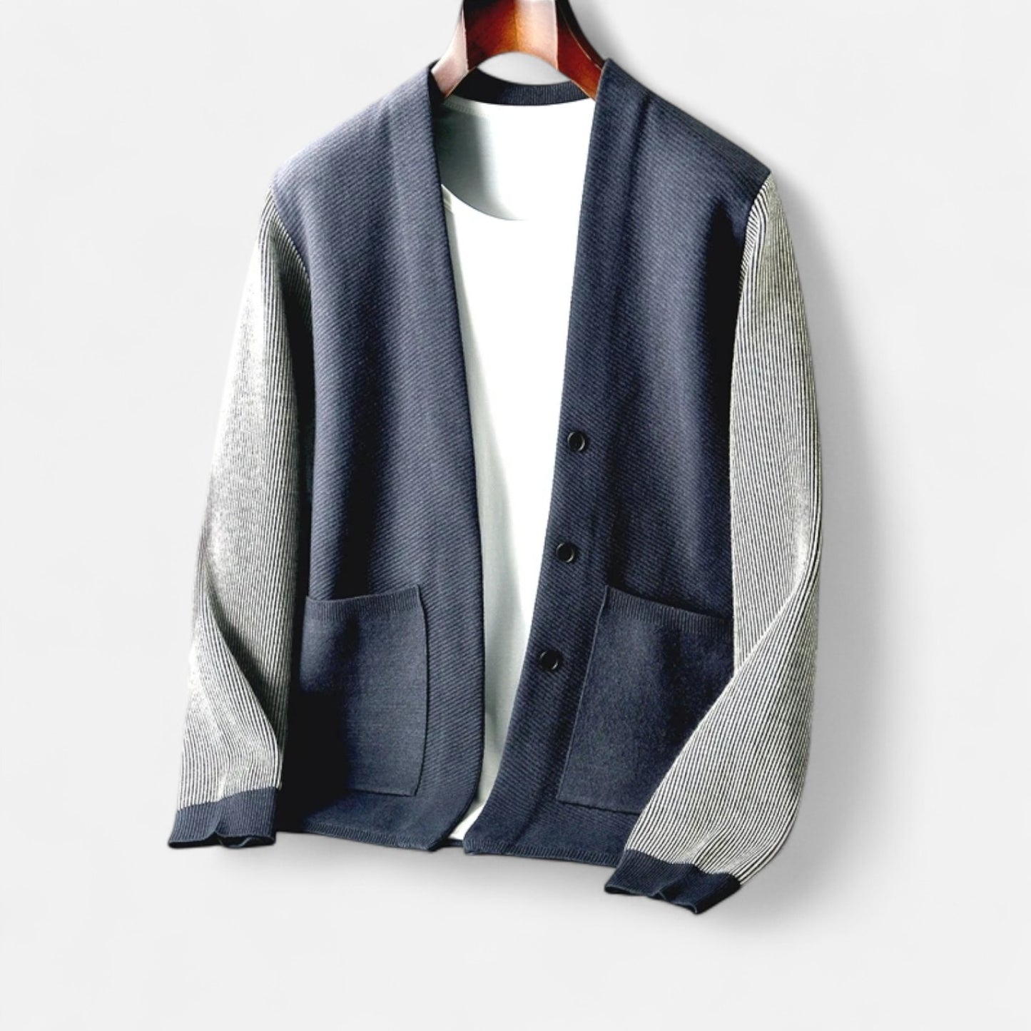 The Gentleman’s Brand | Men’s Knitted Cardigan – Cotton Blend in Cream or Blue, Modern Fit Elegant Casualwear