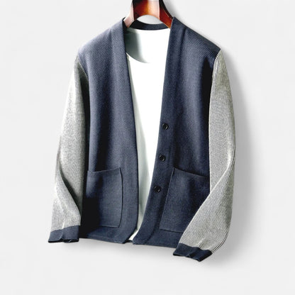 The Gentleman’s Brand | Men’s Knitted Cardigan – Cotton Blend in Cream or Blue, Modern Fit Elegant Casualwear