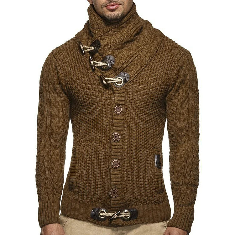 Men's Knitted Sweater | Asymmetrical Button-Up | Warm & Stylish