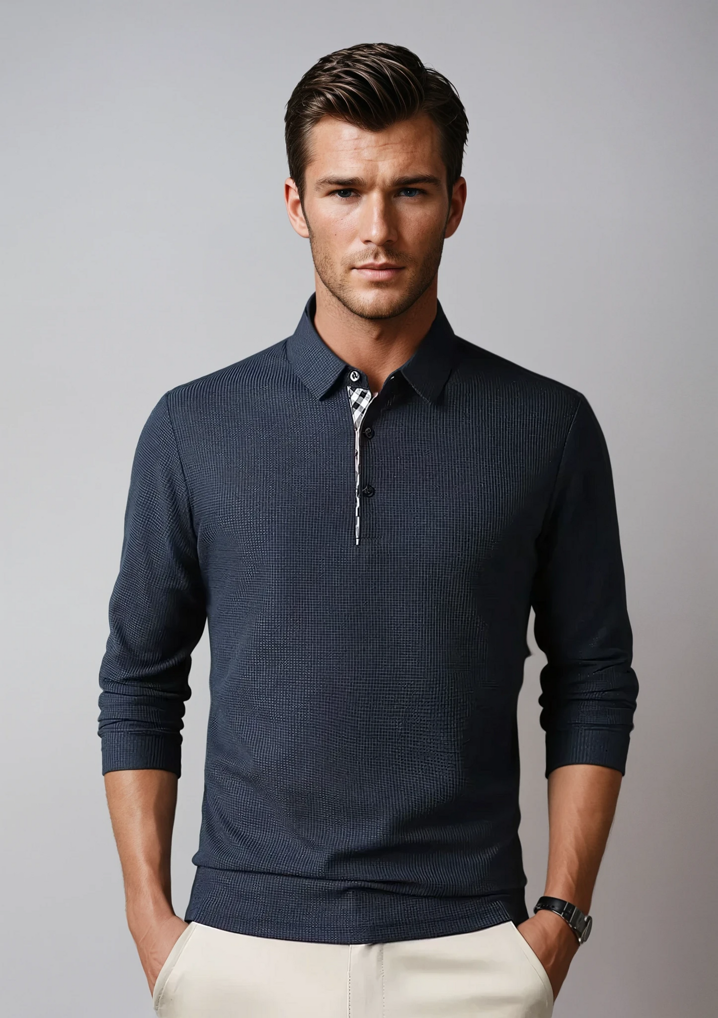 Men's Long-Sleeve Polo Shirt | Cotton Blend | Smart & Versatile